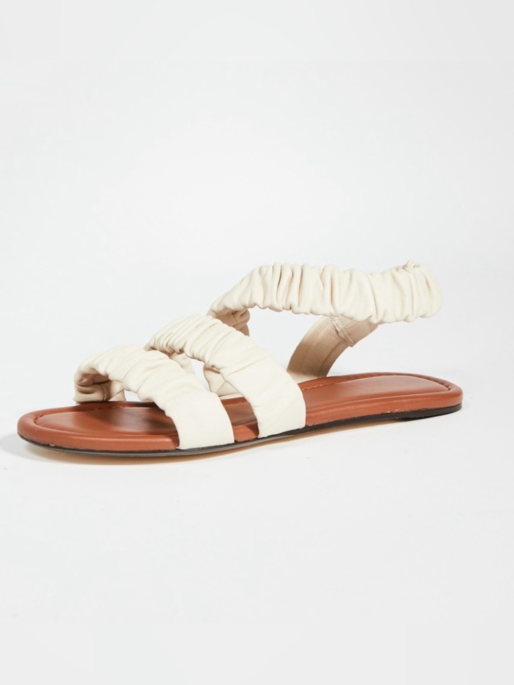 STAUD Cream Ruched Strap Sandals